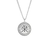 Amaxer Chi Rho - Collar para hombre con símbolo alfa omega griego ortodoxo, medallón redondo de acero inoxidable, L50, Acero inoxidable, No es una piedra preciosa