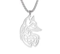 Amaxer Collar con colgante de acero inoxidable con diseño de zorro, dragón, filigrana, nudo celta, hueco, geométrico, animal, unisex, cadena de caja de 23 pulgadas (zorro), Acero inoxidable