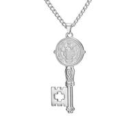 Amaxer Collar con colgante de cruz de San Benito de Nursia para mujer, de acero inoxidable, protección de cruz católica romana, collar de joyería religiosa, L50, Acero inoxidable, No es una piedra