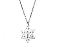 Amaxer Collar con colgante de estrella judía de David de acero inoxidable para mujer, L50, Acero inoxidable, No es una piedra preciosa