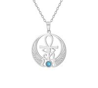 Amaxer Collar con colgante religioso de acero inoxidable con cruz de Ankh y ojo de Horus con piedra lunar, turquesa y símbolo egipcio antiguo (Plata)