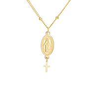 Amaxer Collar con dije de cruz de la Virgen María, chapado en oro, medalla milagrosa, bautizo, joyería religiosa católica, joyería de regalo para mujer, L50, Acero inoxidable, No es una piedra