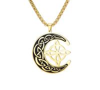 Amaxer Collar con nudo de luna celta, nudo de bruja, para hombre, vikingo, vintage, con colgante de luna creciente, cadena de caja, joyería celta, regalos, L50, Acero inoxidable, No es una piedra
