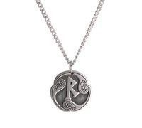 Amaxer Collar de 24 runas con talismán vikingo, joyería asatru, colgante pagano wiccano, runas nórdicas, collar de amuleto nórdico vintage para mujeres y hombres (Raidho)