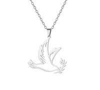 Amaxer Collar de paloma para mujer, acero inoxidable, diseño de rama de olivo y símbolo de la paz, L50, Acero inoxidable, No es una piedra preciosa