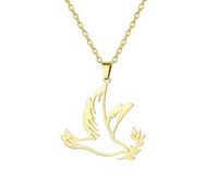 Amaxer Collar de paloma para mujer, acero inoxidable, diseño de rama de olivo y símbolo de la paz, L50, Acero inoxidable, No es una piedra preciosa