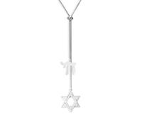 Amaxer Collar largo con colgante de estrella de David y hebreo chai judío para mujer, cadena de suéter, hexagrama, judaísmo, símbolo religioso, collar en forma de Y, L50, Acero inoxidable, Sin piedra