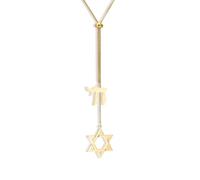 Amaxer Collar largo con colgante de estrella de David y hebreo chai judío para mujer, cadena de suéter, hexagrama, judaísmo, símbolo religioso, collar en forma de Y, L50, Acero inoxidable, Sin piedra