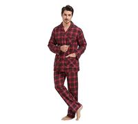 Amaxer Conjunto de Pijama de Franela para Hombre 100% algodón Conjunto de Pijama para Hombre Conjunto de pantalón de Manga Larga,Diseño en damero Rojo y Negro con líneas Blancas,L