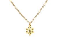 Amaxer Delicado collar con colgante de estrella de David hebreo hebreo judío chai chai mujer minimalista chanukkah magen hebreo acero inoxidable, L50, Acero inoxidable