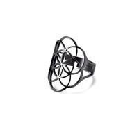Amaxer Flor de la vida semilla de la vida Mandala geometría sagrada anillo de tono negro para mujer declaración hueca banda ajustable anillo joyería para mujer (Negro)