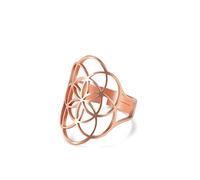 Amaxer Flor de la vida semilla de la vida Mandala geometría sagrada anillo de tono negro para mujer declaración hueca banda ajustable anillo joyería para mujer (Oro rosa)