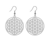 Amaxer Flor de la Vida Semilla de la Vida Mandala Sagrada Geometría Protección Declaración Ahuecado Colgante Colgante Gota Pendientes, Acero inoxidable (flor de la vida-S)