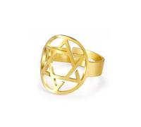 Amaxer Megan Star of David - Anillo de dedo ajustable con seis puntas minimalistas religiosas magen judaico, judío, Hanukkah, ahuecado, abierto, Metal, Cristal