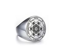 Amaxer Metatron's Cube - Anillo de acero inoxidable para hombre, diseño de geometría sagrada vintage, protección espiritual, anillo de amuleto para hombres y mujeres, 9-12, Acero inoxidable, Sin