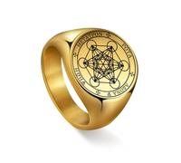 Amaxer Metatron's Cube - Anillo de acero inoxidable para hombre, diseño de geometría sagrada vintage, protección espiritual, anillo de amuleto para hombres y mujeres, 9-12, Acero inoxidable, Sin