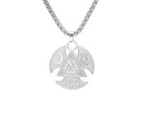 Amaxer Odin Valknut - Collar con colgante para hombre, vikingo, celta, nórdico, triple cuernos de Odín, luna creciente de cuerno de oden, collar de cadena de joyería de acero inoxidable, L50, Acero