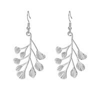 Amaxer Pendientes de gancho de hoja de Ginkgo para mujer, de acero inoxidable, elegantes, inspirados en la naturaleza botánica, Mediano, Acero inoxidable, Sin piedra preciosa