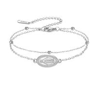 Amaxer Pulsera con dije de la Virgen María para mujer, medalla milagrosa, joyería religiosa católica, joyería religiosa, acero inoxidable, ajustable, doble cadena, tobillera, talla única, Acero