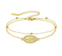 Amaxer Pulsera con dije de la Virgen María para mujer, medalla milagrosa, joyería religiosa católica, joyería religiosa, acero inoxidable, ajustable, doble cadena, tobillera, talla única, Acero