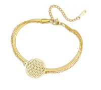 Amaxer Pulsera de flor de la vida para mujer, de acero inoxidable, con diseño de mandala y geometría sagrada, joyería de doble capa, ajustable, pulsera, talla única, Acero inoxidable, Acero inoxidable