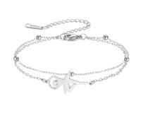 Amaxer Pulsera de Gimnasia para Mujer de Acero Inoxidable Cadena Doble Ajustable con Cuentas Pulseras de Tobillo para Gimnasta Equipo de Ballet Bailarina Danza Pulseras de Tobillo, L22cm, Acero