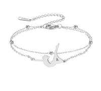 Amaxer Pulsera de gimnasia para mujer, de acero inoxidable, con cuentas, ajustable, para gimnasio, ballet, bailarina, danza, bailarina, doble cadena, L22cm, Acero inoxidable