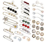 Amaxiu 35PCS Broche de Perlas, Sin Costura Pantalón Ajustador de Cintura Suéter Chal Sombrero Clip Escote Alfileres Broches Mujer Camisa Broche Botones Cintura Pantalones Extensor Alfileres