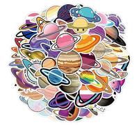 Amaxiu 50 calcomanías de planetas del universo, impermeables, calcomanías de planetas del espacio exterior, calcomanías de vinilo de dibujos animados, calcomanías autoadhesivas del sistema solar para