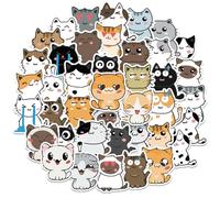 Amaxiu Lindo Juego de Pegatinas de Gato de Dibujos Animados, 50 Piezas Divertidas Pegatinas Estéticas de Animales Kawaii, Autoadhesivas Impermeables para Scrapbooking, Planificadores, Diarios