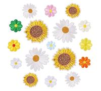 Amaxiu Parches termoadhesivos con diseño de girasoles, 17 unidades, coloridas margaritas, parches de aplicación para reparación de ropa, parches bordados para coser DIY parches de flores