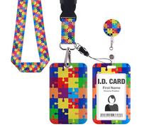 Amaxiu Porta tarjetas de identificación de rompecabezas coloridos con cordón separable, retráctil para concienciación sobre el autismo, carrete de insignia, protector de tarjetas de crédito resistente