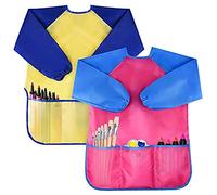 Amaza 2Pcs Delantal Infantil Pintura para 2-8 Años (Amarillo & Rosa)