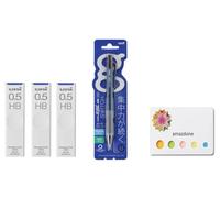 amazdone Uni Alpha Gel Switch - Portaminas de 0,5 mm, cuerpo azul marino (M51009GG1P.9) + mina de lápiz mecánico Uni, minas a prueba de manchas de 0.5 mm HB, juego de 3 notas adhesivas