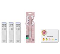 amazdone Uni Alpha Gel Switch - Portaminas de 0,5 mm, cuerpo rosa de algodón (M51009GG1P.51) + mina de lápiz mecánico Uni, minas a prueba de manchas de 0.5 mm HB, juego de 3 notas adhesivas