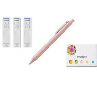 amazdone Uni Kurutoga KS - Portaminas de 0,3 mm, color rosa coral (M3KS1P.66) + minas uni a prueba de manchas, 0,3 mm HB, juego de 3 notas adhesivas