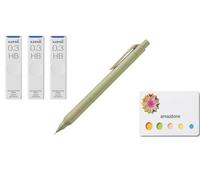 amazdone Uni Kurutoga KS - Portaminas de 0,3 mm, verde hierba (M3KS1P.76) + minas uni a prueba de manchas, 0,3 mm HB, juego de 3 notas adhesivas