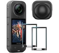 AMAZEAR Combo de protector de pantalla y tapa de lente para accesorios Insta360 X5/X4, cubierta de pantalla de vidrio templado Insta 360 X5 (paquete de 2) y protector de lente de silicona