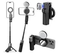 AMAZEAR Palo Selfie Tripode para Movil (4 en 1), Selfie Stick Negro con luz | Accesorios Selfie Stick para Móvil con botón de Disparo inalámbrico extraíble para iPhone 16 17 Pro Max, Tripe Telemovel