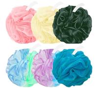 Amazerbst Paquete de 6 esponjas de baño, bolas de malla, esponjas de ducha, esponja de lufa, lavado de espalda, limpieza corporal, exfoliante, esponja de lufa, accesorios de baño, mujeres y hombres
