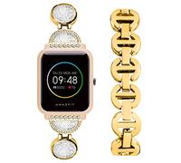 Amazfit Bip 3 Pro/Bip 3/GTS/GTS 4/GTS 4 Mini/GTS 2e/GTS 3 bandas para mujer, elegante, cristal de 20 mm, pulsera de acero inoxidable con diamantes de metal para Amazfit Bip/BipU/BipS (dorado)