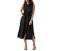 Amazhiyu Vestido de lino para mujer, vestido camisero, maxi vestido de verano, sin mangas, vestido de verano, vestido de playa, vestido largo y elegante, con bolsillos y cinturón de cadera, Negro , L