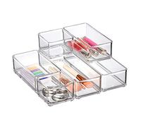 Amazing Abby Trio - Paquete de 6 organizadores apilables de acrílico para tocador y cajón de escritorio, solución de almacenamiento perfecta para productos de belleza, suministros de oficina