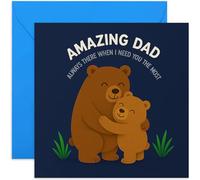 Amazing Dad - Tarjeta de felicitación para el día del padre, diseño de oso y cachorro, siempre ahí, tarjeta de cumpleaños para papá, gracias por papá, interior en blanco