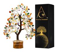 Amazing Gemstone Chakra Natural Curación Bonsai Feng Shui Fortuna Dinero Árbol de la Vida para la decoración de la oficina en casa (Caja de regalo listo, 10-12 pulgadas) Mezclar Chakra