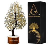 Amazing Gemstone Cristal Curativo Bonsái Feng Shui Árbol de la Vida de la Fortuna para la Decoración del Hogar y la Oficina (Caja de Regalo, 10-12 pulgadas) Piedra Lunar Gris