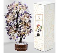 Amazing Gemstone Cristal de curación natural Bonsái Feng Shui Árbol de la vida de la fortuna para la decoración del hogar (caja de regalo, 10-12 pulgadas) Amatista/Cuarzo Rosa/Cuarzo Transparente