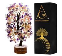 Amazing Gemstone Cristal de curación natural Bonsái Feng Shui Árbol de la vida de la fortuna para la decoración del hogar (caja de regalo, 10-12 pulgadas) Amatista/Cuarzo Rosa/Cuarzo Transparente