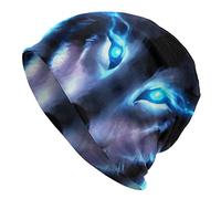 Amazing Lighting Blue Fire Flame Wolf Beanie Chemo Hat Cancer Headwear Sombreros de Punto Baggy Slouchy Scarf Cap para Adultos Mujeres Hombres
