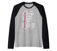 Amazing Loving Strong Happy Selfless Graceful Mother Day Camiseta Manga Raglan
